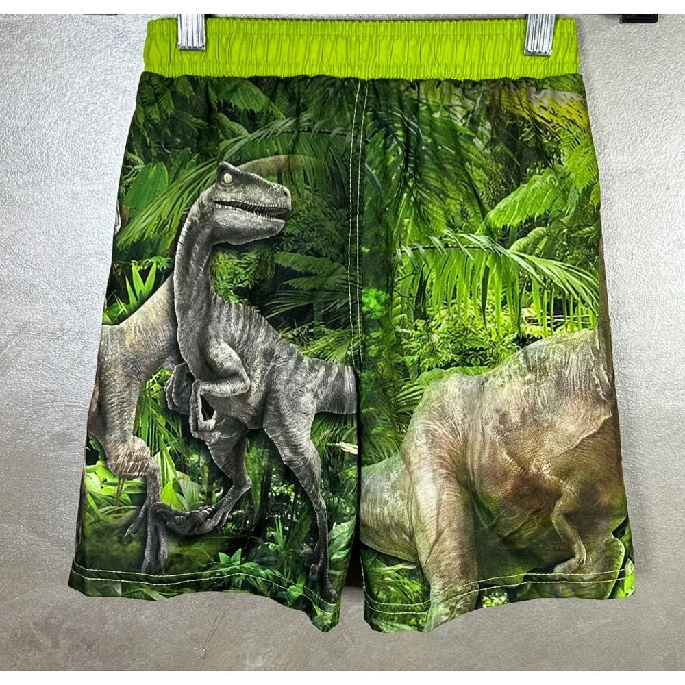Jurassic World Boys Swim Trunks Green Dinosaur Graphic‎ Swimsuit Size 7